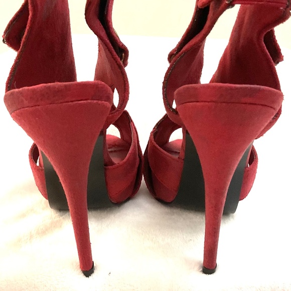 Red Suede Zipper Platform Heels | Statement Night Out Shoes Head Turners Sz 6.5 - Picture 10 of 15